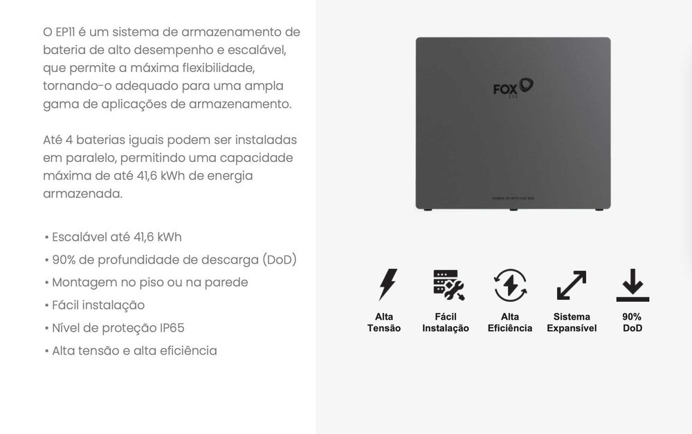Bateria Solar HV Fox ESS EP11 10.36kWh NOVA c/ fatura 10 Anos Garantia