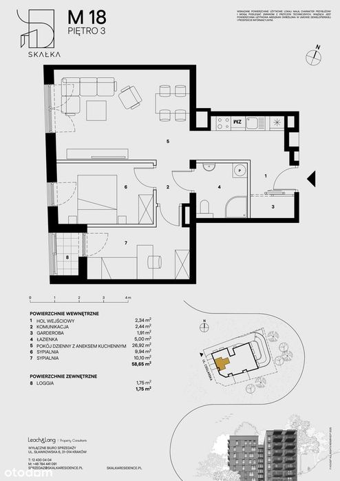3-pokojowe mieszkanie 58 m² + loggia Bezpośrednio - Widok 2