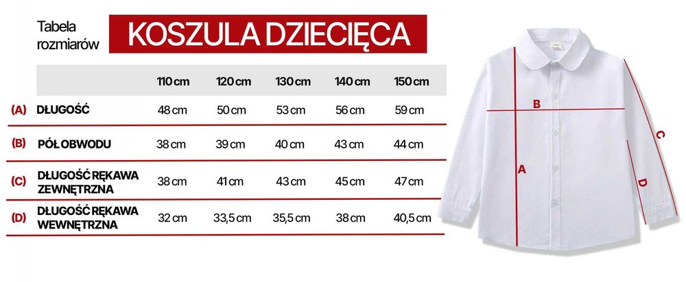 Koszula biała chłopiec bawełna 100% różne rozmiary