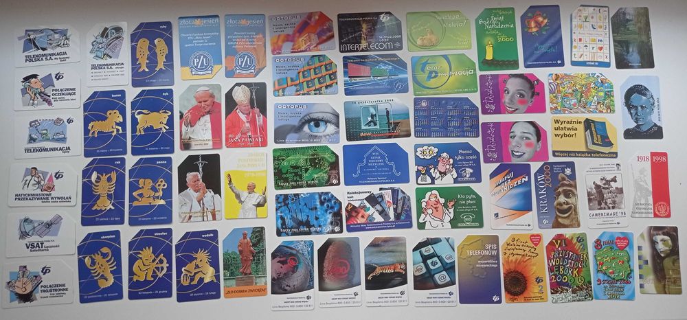 Kolekcja karty telefoniczne z lat 90. 59 sztuk