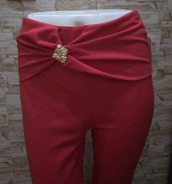 Spodnie lycra dzwony czerwone ozdobny pas m/l
