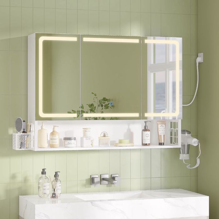Szafka łazienkowa z lustrem LED, biała 60 x 16 x 90 cm