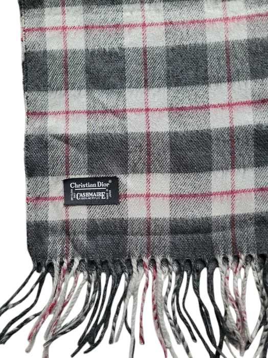 Szary szalik Christian Dior wzór w kratkę unisex kratka