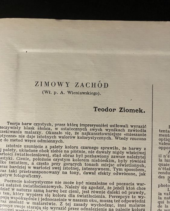 Stara reprodukcja w technice trójbarwnej  ZIMOWY ZACHÓD, T. Ziomek