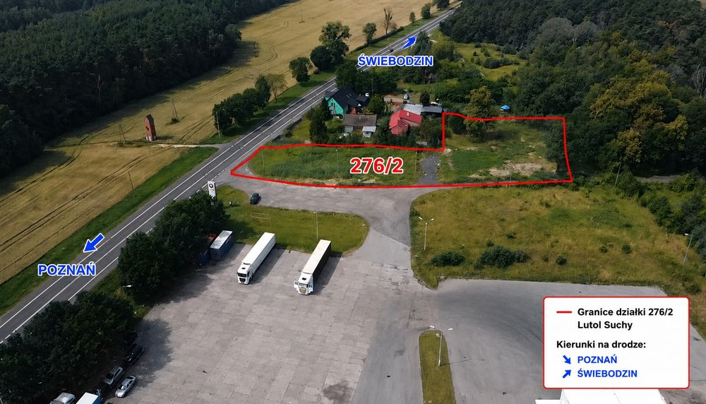 Działka budowlana Lutol Suchy przy samej drodze 92 i  A2