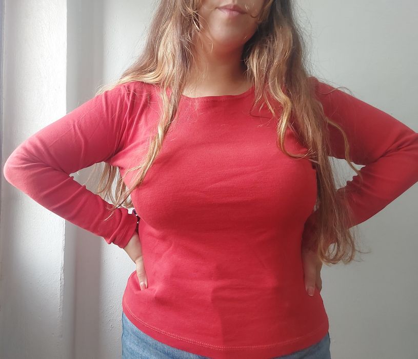 Camisola de manga comprida vermelha, tamanho M/L64284199363075122