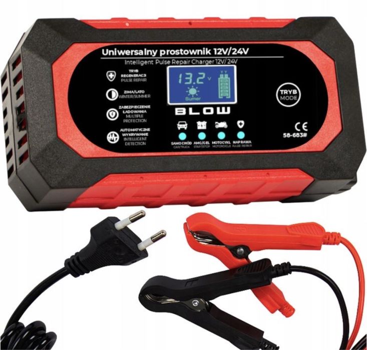 Prostownik Samochodowy Automatyczny Ładowarka Akumulatora LCD 24V