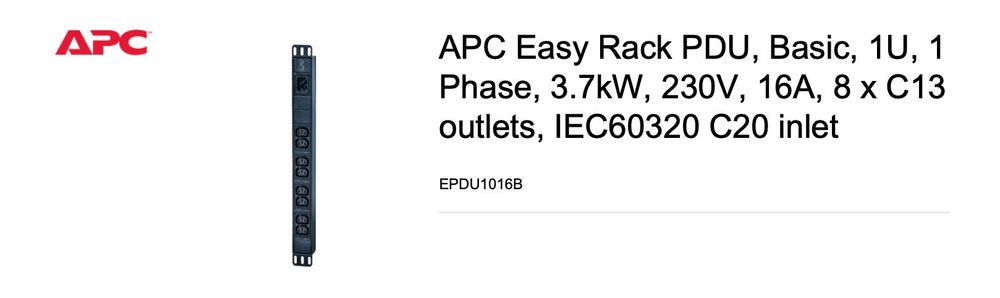APC EASY PDU BASIC 1U 16A 230 V (8) C13 "EPDU1016B"64751276027265121