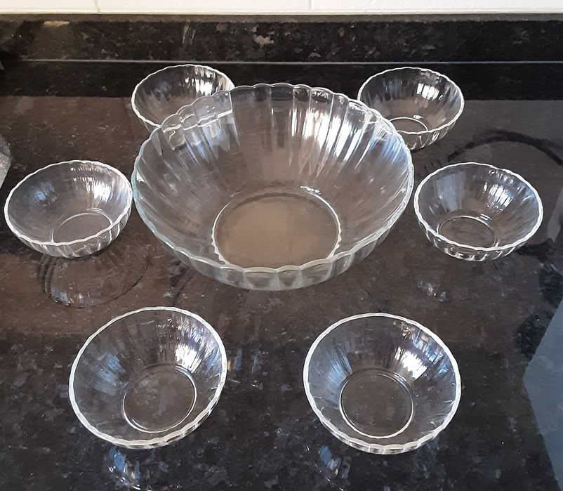 Taça/Saladeira + 6 Tacinhas em Vidro Vintage Crisal Portugal