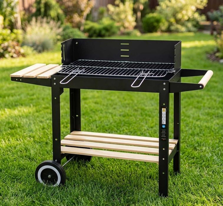 Grill Węglowy Ogrodowy Na Kółkach NOWY Półki Duży 5w1 Stalowy + GRATIS Rożen