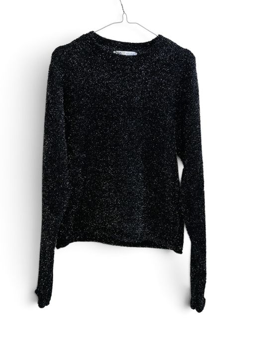 Sweter czarny z metaliczną nitką glam M