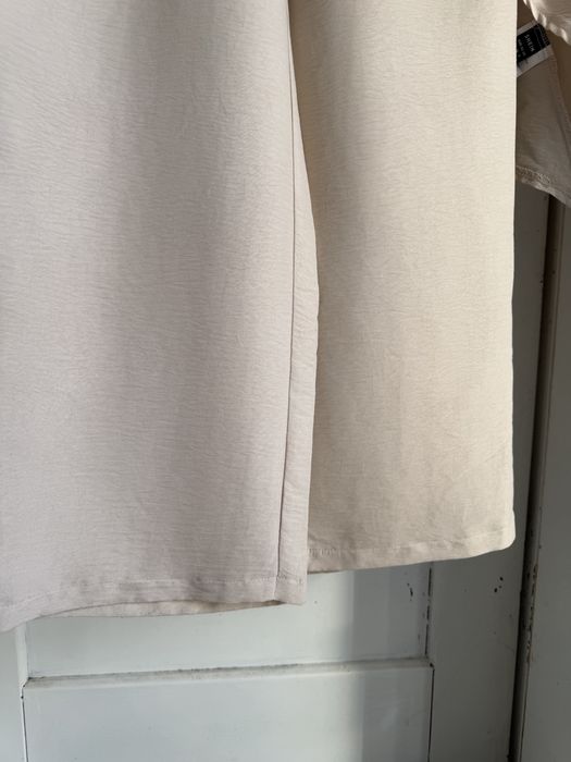 Beżowy komplet Shein S Narzutka z kapturem + Szerokie spodnie | Boho