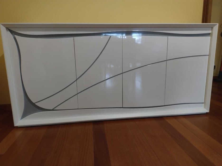 Aparador madeira lacado branco com cinza