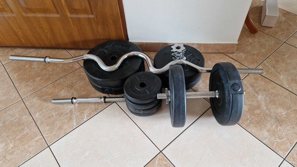 Zestaw na siłownie, gryfy i obciążenie 100 kg