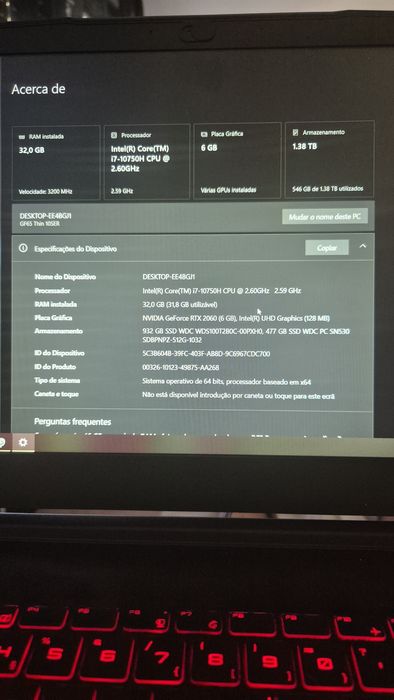 Computador Portátil Gaming MSI GF 65 THIN 10 SER