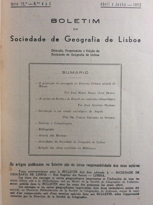 Boletim da Sociedade de Geografia de Lisboa. -1952. Ver sumário