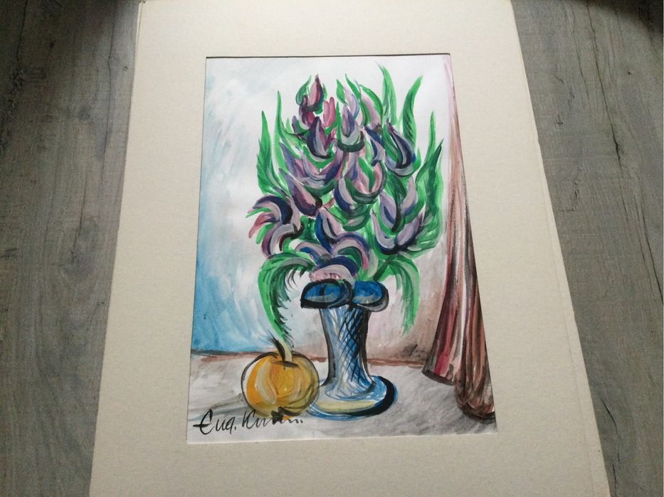 Kwiaty w wazonie Eugeniusz Kwerko,Lublin,obraz,akwarela,ASP Kraków