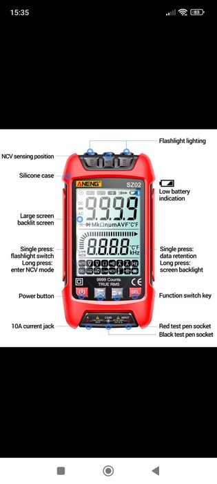 Aneng SZ02 цифровой мультиметр полный автомат True Rms 9999отс.