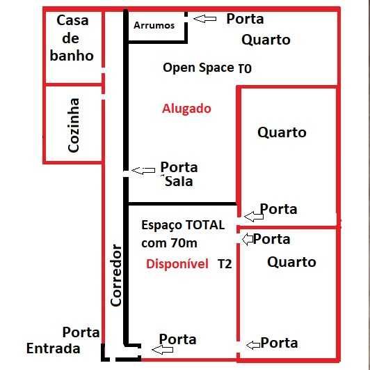 Alugo Espaço com 2 Quartos e 1 Sala Total de 70M