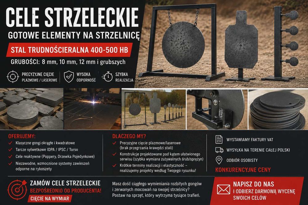 Cele strzeleckie, torso, poppery, stal trudnościeralna 500HB, Atest ! Hardox !