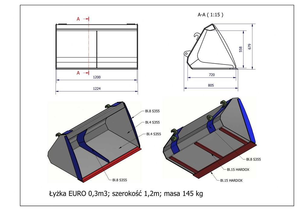 Łyżka, szufla 120 cm do Tura mocowanie EURO, SMS, TUZ Schaffer SCHAEFF