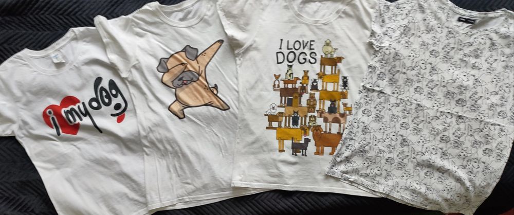4 śliczne koszulki t-shirt z pieskami r. M-L dog