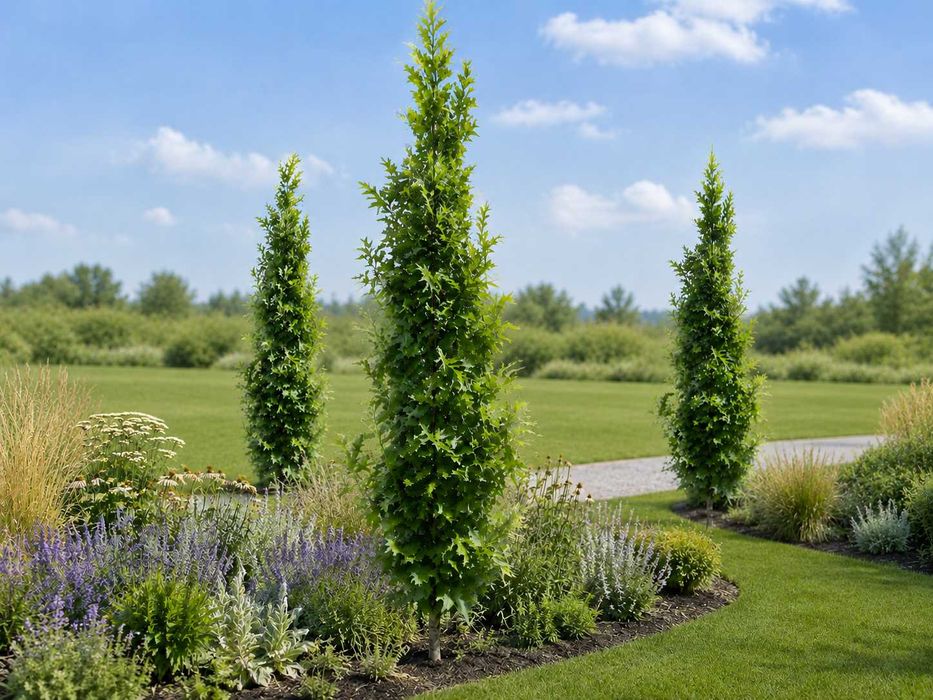 Dąb błotny ‘Green Pillar’ 59 l, H300-350 cm - pokrój kolumnowy