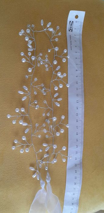 Ozdoba do włosów - wianek - stroik na druciku ze wstążką - perełki