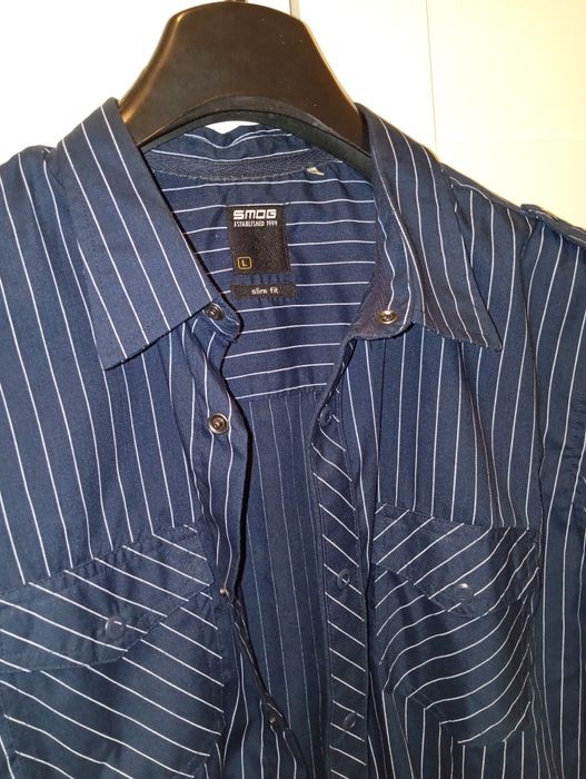 Granatowa koszula w paski slim fit rozmiar L