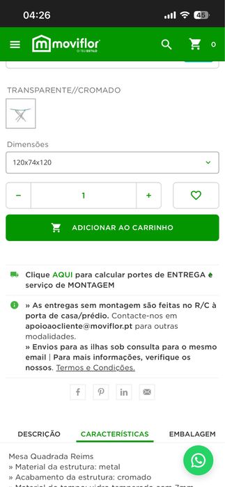 Mesa tampo de vidro 120x120 com 1 ano transporte a cargo de comprador