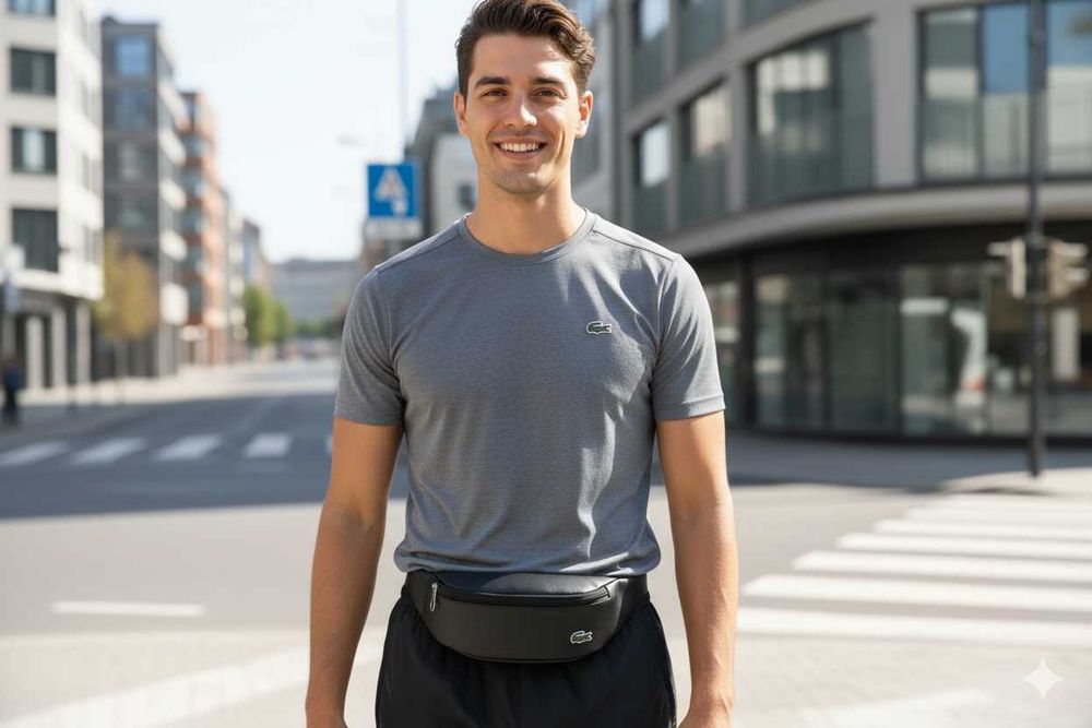 LACOSTE Biodrówka Saszetka Nerka Torebka Biodorowa Czarna Oryginał