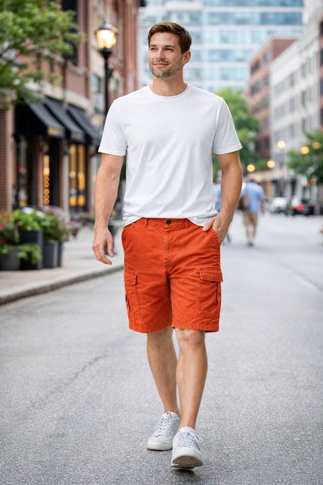 Męskie spodenki cargo Scotch & Soda pomarańczowe – 6 kieszeni