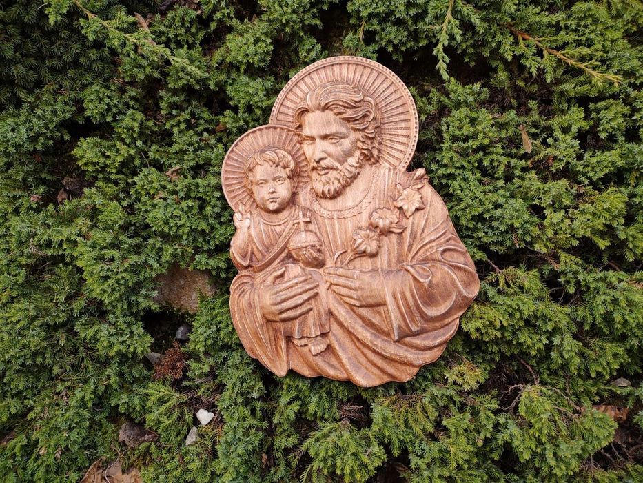 Płaskorzeźba drewniana na prezent obraz na ściane Święty Józef 30 cm