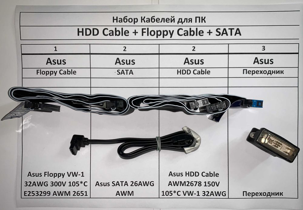 Набор Кабелей для ПК 3шт HDD Cable + Floppy Cable + SATA + WGA - HDMI