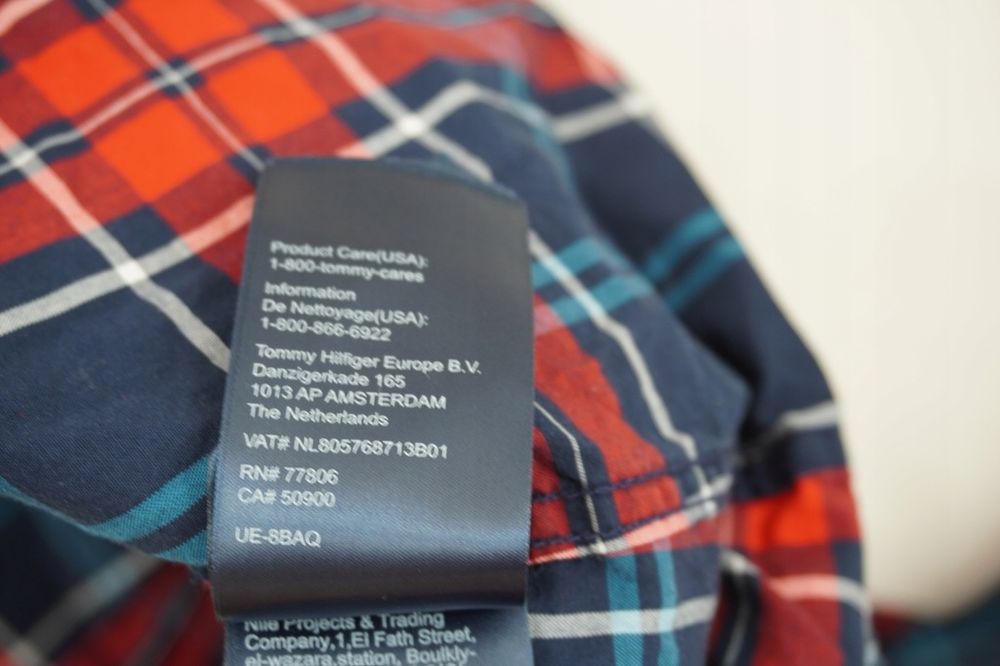 O84 bawełna koszula męska Tommy Hilfiger slim krata czerwona M