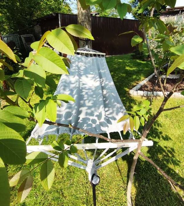 Hamak dom ogród szary boho 200 x 100 cm wygodny duży