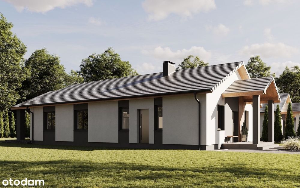 Parterowy dom dla wymagających - przeszklenia, duuży taras, 3 sypianie