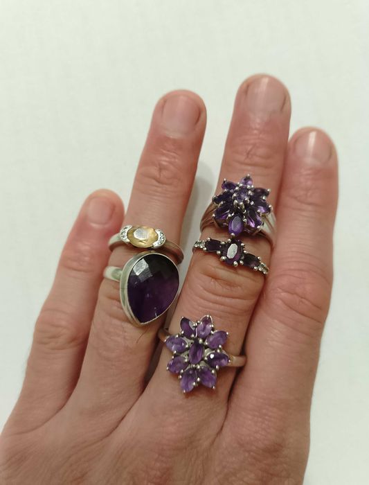 Коллекционный набор Серебряный перстень кольцо с натуральным аметистом