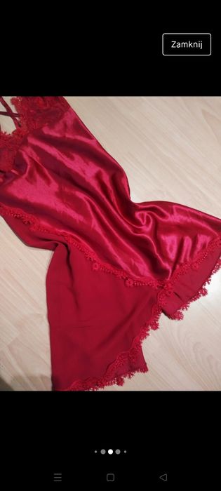 Czerwona satynowa koszula nocna walentynki koronkowa satyna m