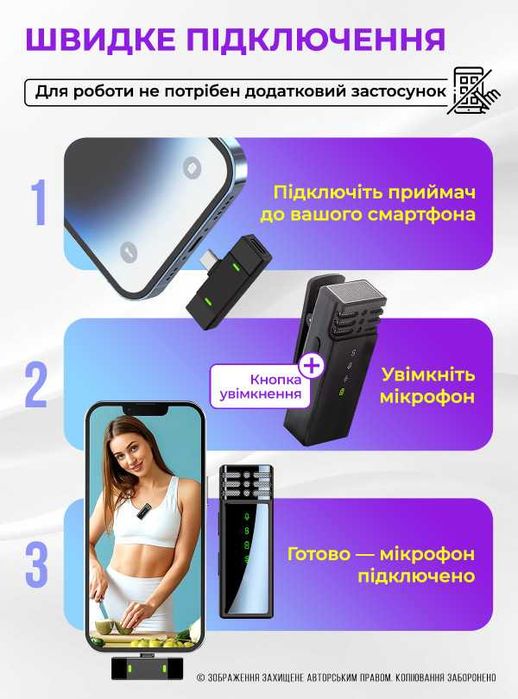 Мікрофон бездротовий для телефону петличний микрофон для айфона