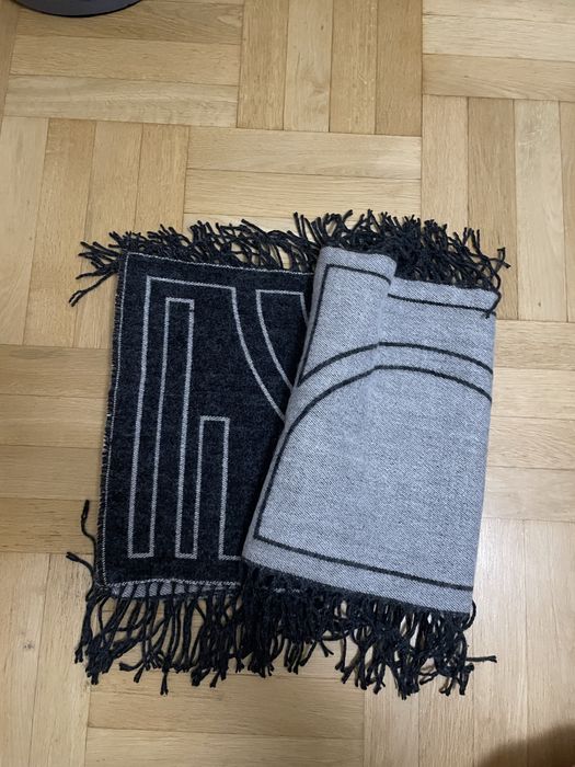 H&M duży szal dwustronny czarno-szary z frędzlami NOWY