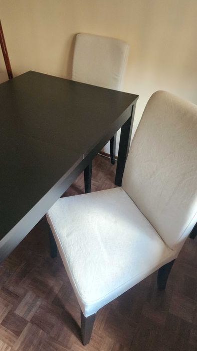 Bjursta Rectangular Living Room Table 21198, Black Color with Two Chairs64750785497346121