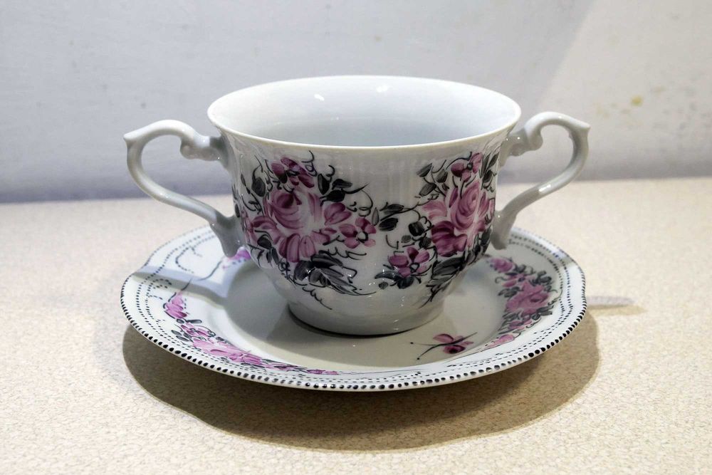 Porcelana Bulionówka ręcznie malowana UNIKAT