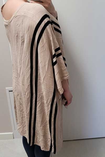 Beżowe, w czarne, pionowe paski ponczo / poncho, H&M, uniwersalny