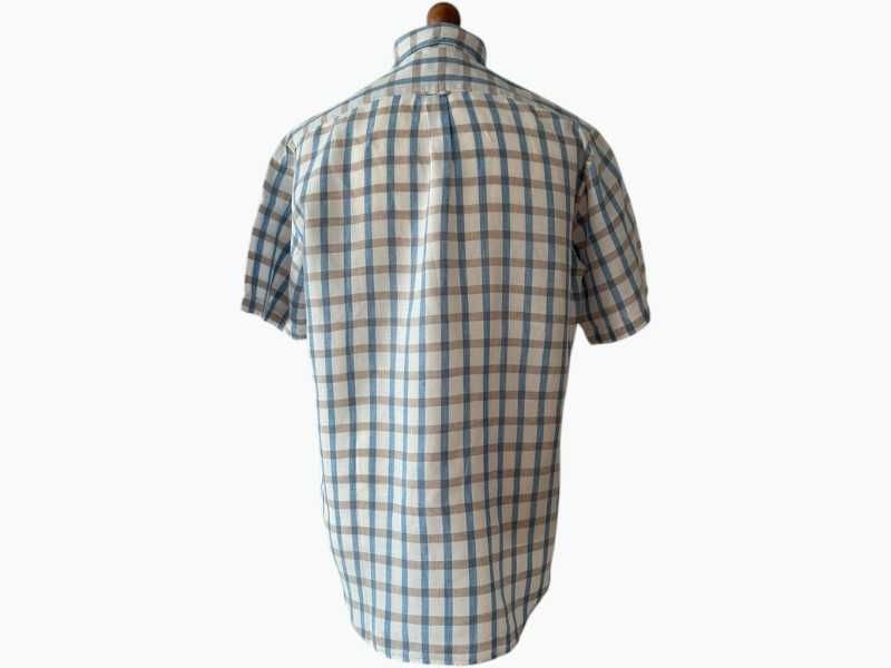 Lniana koszula Gant w kratkę, 100% len, beżowo-niebieska, L