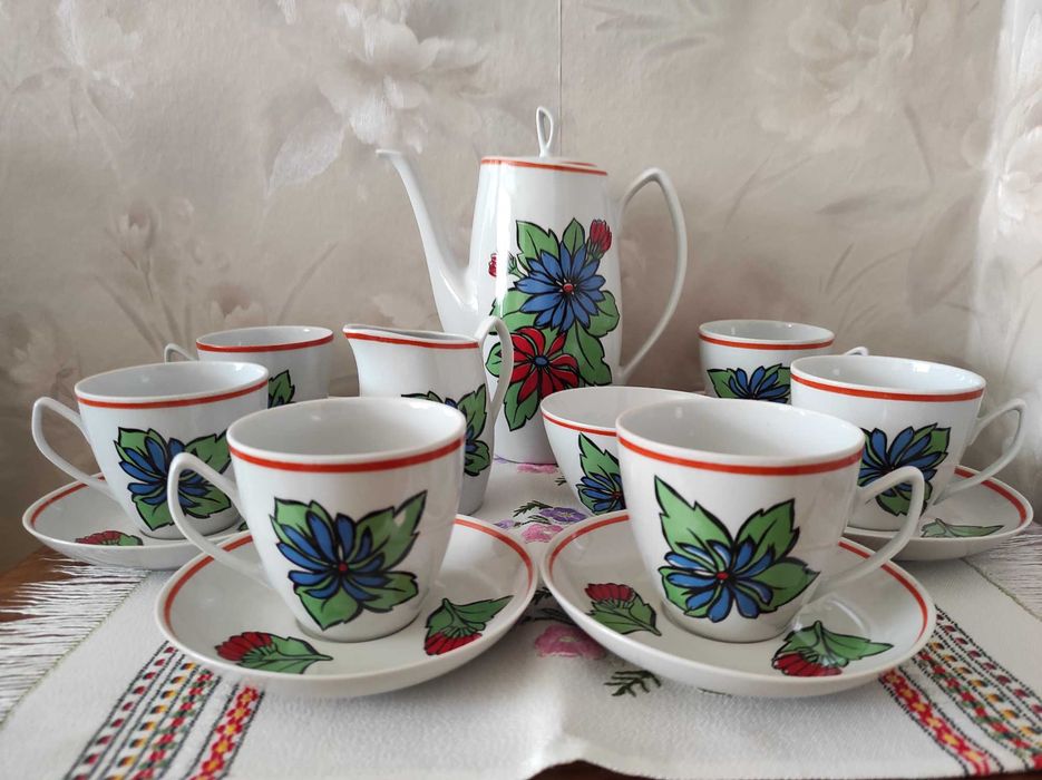 Serwis do kawy, porcelana Chodzież, filiżanki 220ml