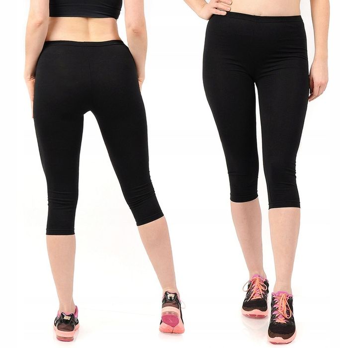 Legginsy Damskie 3/4 Bawełna Rybaczki Krótkie Getry Polskie Czarne 6xl