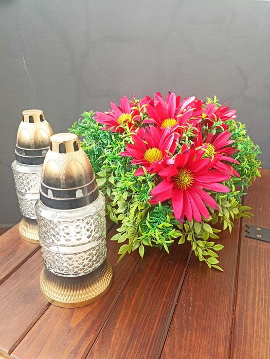 Stroik Nagrobny Serce Czerwone | 2X Znicz Biały | Stabilizowany