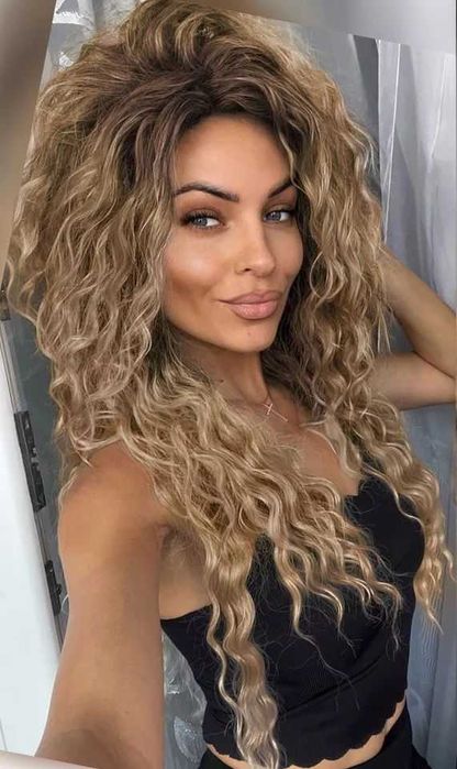 Nowa peruka blond karmelowy Afro loki kręcone włosy Peruki damskie wig