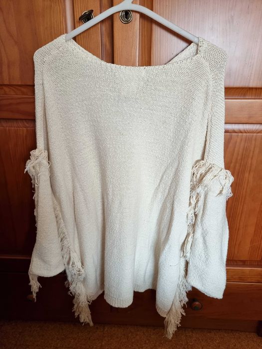 Camisola estilo poncho bege Mango 93% algodão, tamanho único